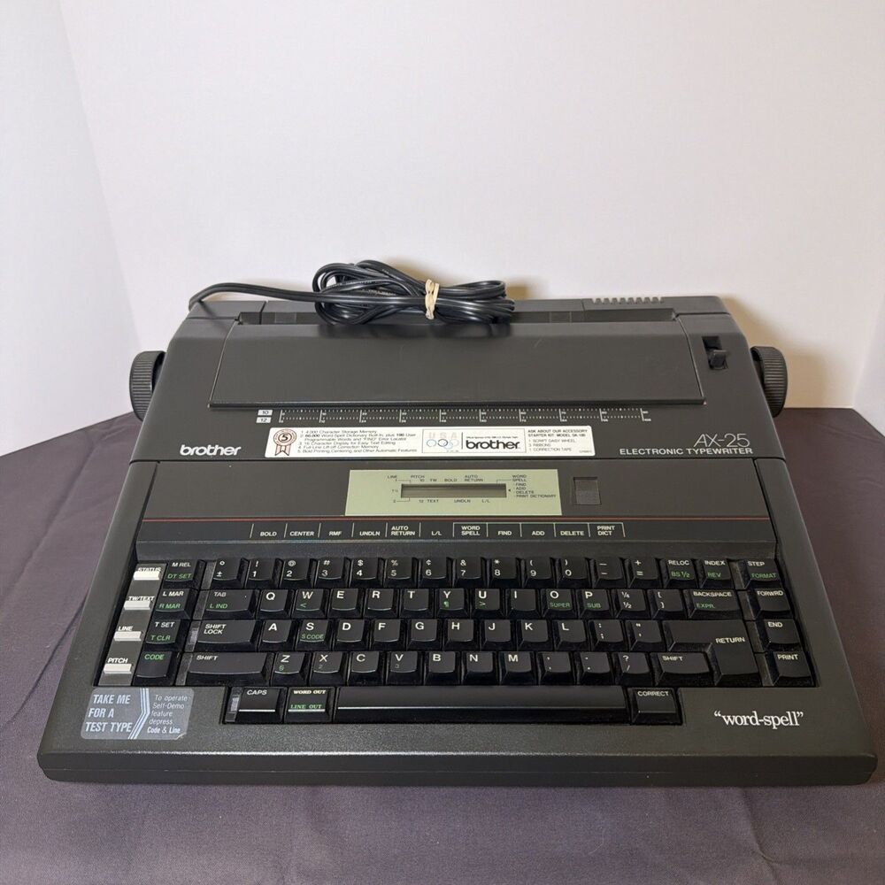 Vintage Brother Electronic Typewriter AX-25 Word-Spell Portable Office Black